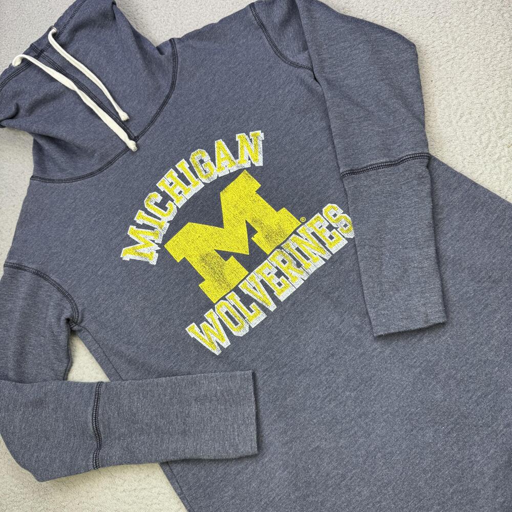 Michigan Wolverines Hoodie Womens Medium Blue NCAA Football Made USA Cowl Neck